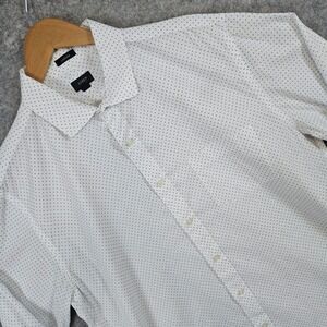 J Crew Ludlow Men's Size L White With Blue Polka Dots 120s 2-Ply Button Up Shirt